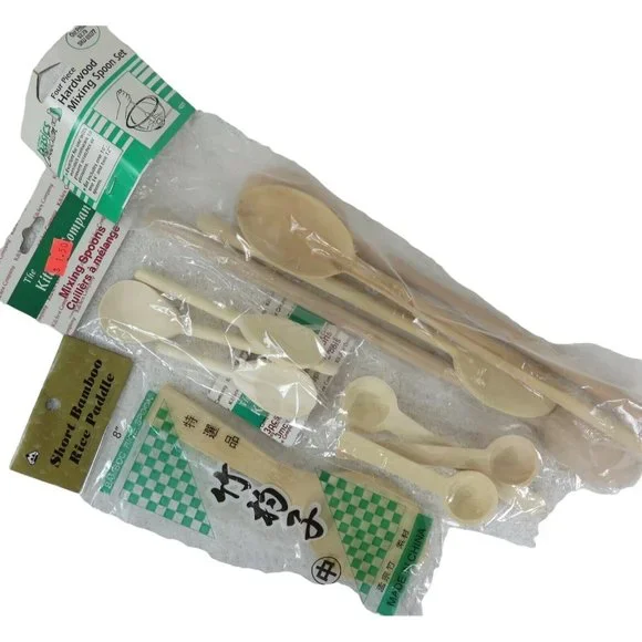 Lot of 4 Packs Wooden Spoons and Short Bamboo Rice Paddle New Old Stock - Picture 5 of 5